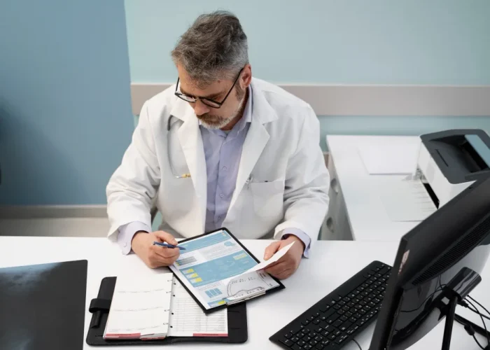 Dentists Reviewing Digital charts of their Marketing